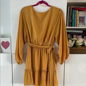 Yellow Long Sleeve Sundress with Bishop Sleeves